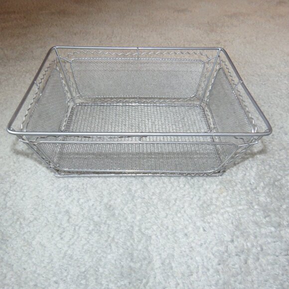 Silvertone Wire Mesh Decorative Rectangle Basket - Picture 2 of 16